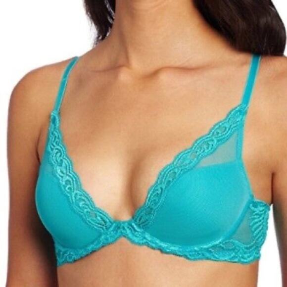 Natori Feathers Plunge Underwire Bra 34DDD Teal - Picture 1 of 7
